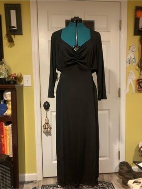 torrid Black Long Sleeve Maxi Dress with Ruched Bodice and Side Cutouts